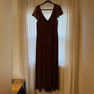Revelry Chocolate Brown Velvet Maxi Dress with V-Neck